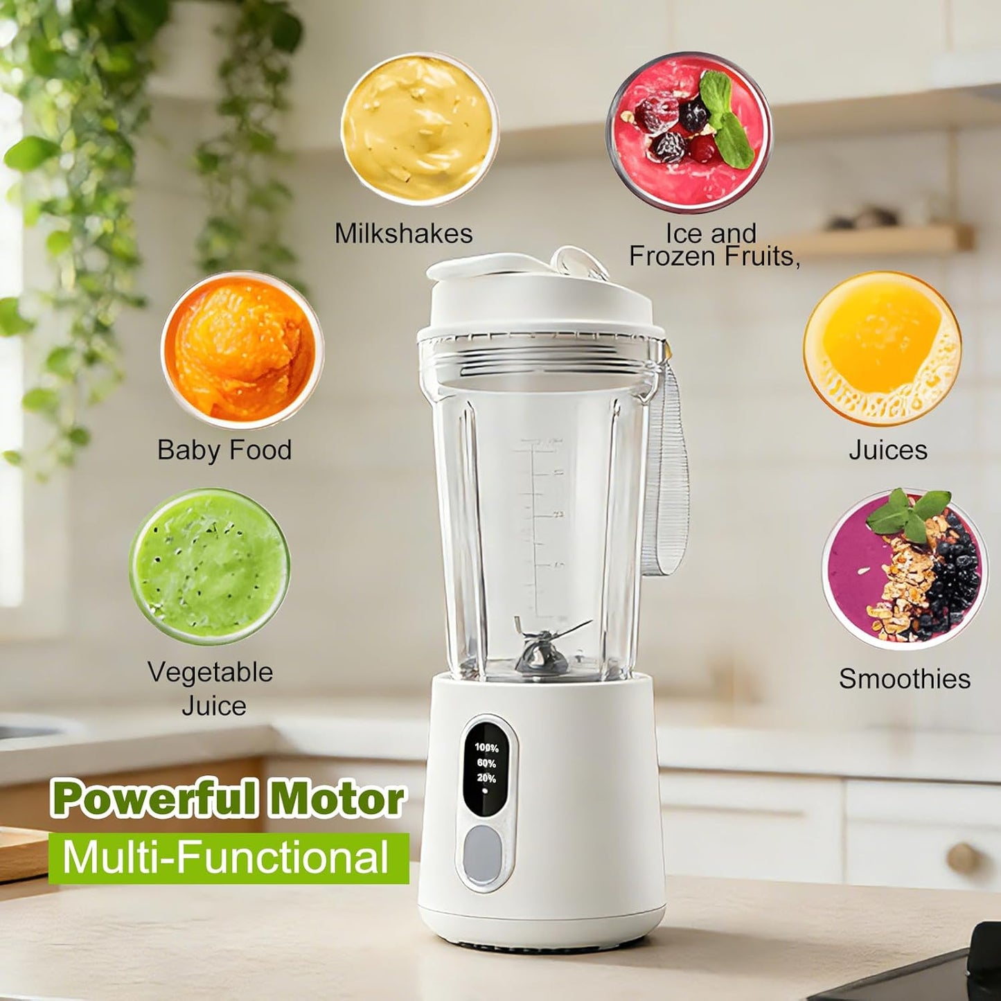 Portable Blender for Smoothies Electric Juicer - Freshly Juices Milk shakes and Baby food Small Portable Blender with 300W Motor Mini Mixer with Extra Lid Suitable for Outdoor Sports Travel
