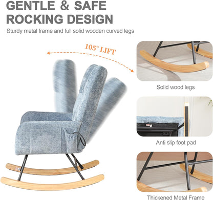 Rocking Chair Nursery with Airbag, Comfy Modern Nursery Rocking Reading Chair indoor with Footrest, Cozy Upholstered Glider Rocker Chairs for Living Room Bedroom Offices(Chenille, Dark Grey)