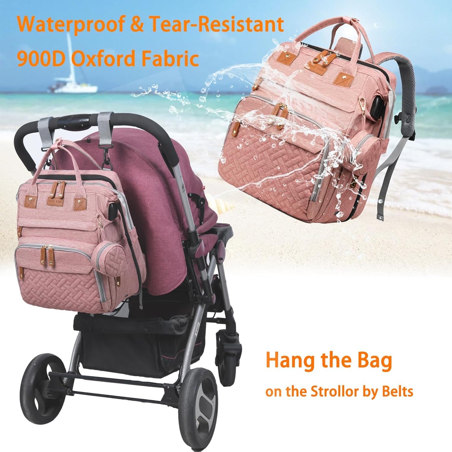 Astro alan Baby Diaper Bag with Changing Station, Waterproof Diaper Bag Backpack for Moms Dads with USB Charging Port, Baby Shower Gifts, Large Capacity diaper backpack, Grey