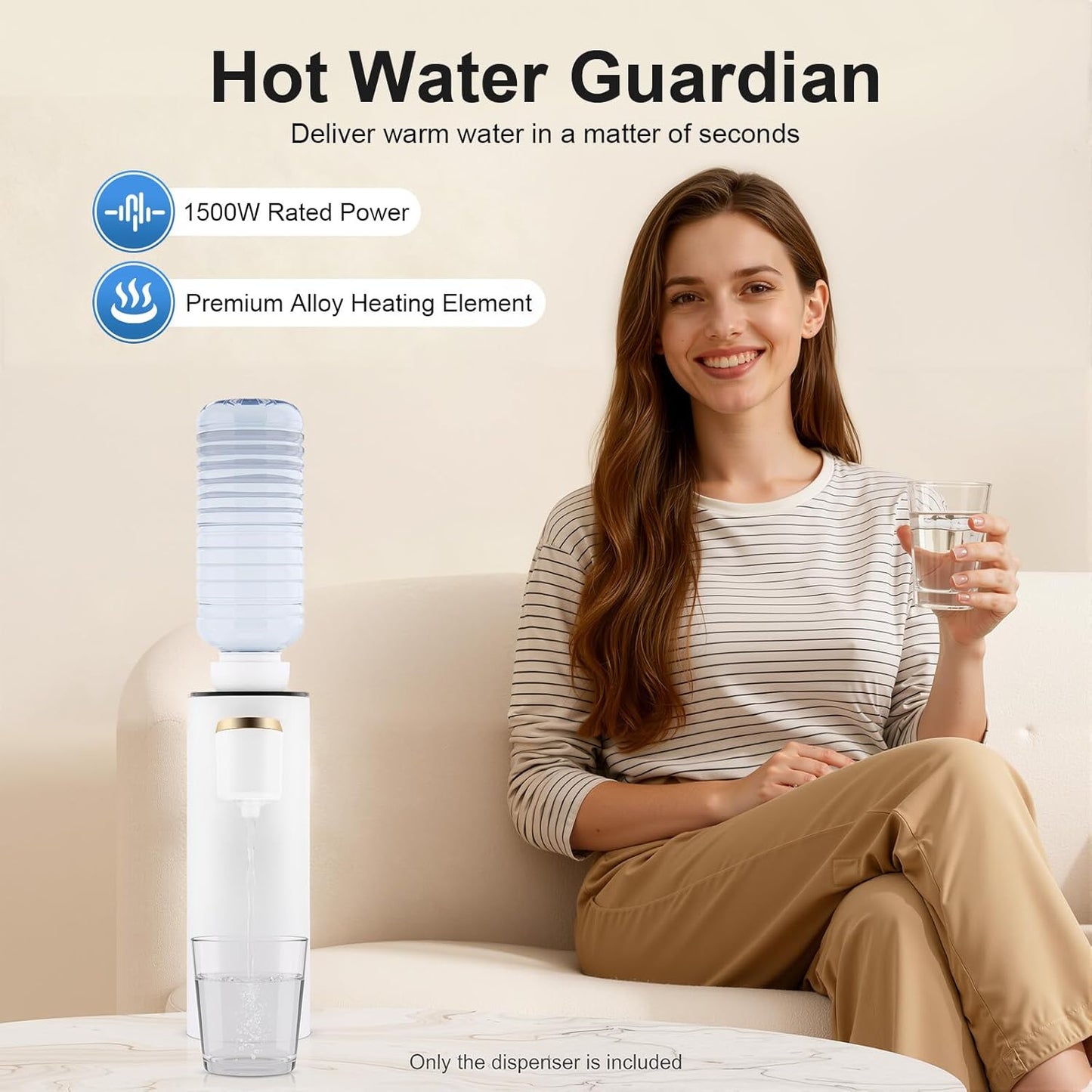 Instant Hot Water Dispenser Bottle Warmer Formula Dispenser Mineral/Bottled Water Dispenser Mini Water Dispenser 5 Temperatures Choices 1500W Portable Water Warmer for Travel, Hotel