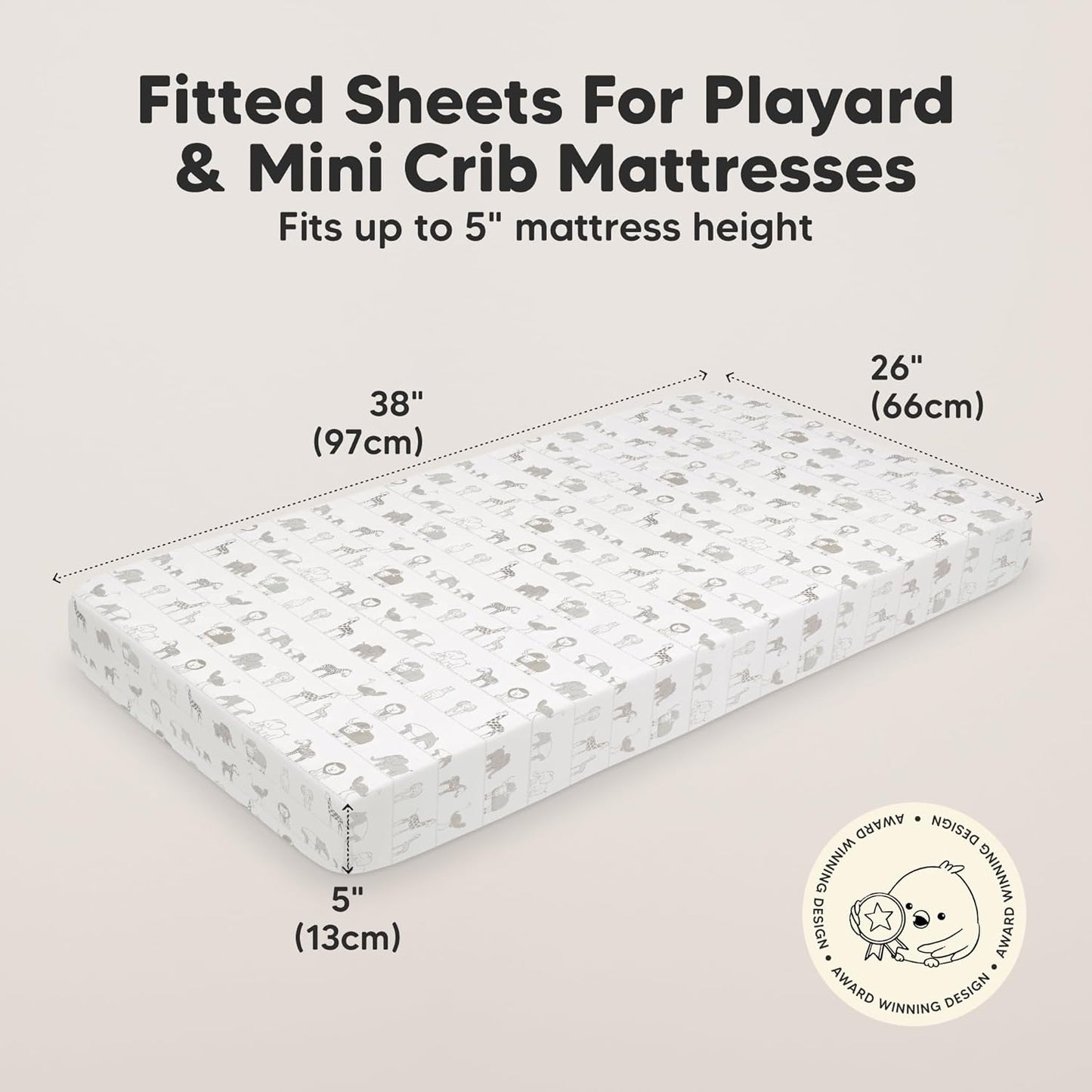 2-Pack Mini Crib Sheets Fitted - 38x26 Pack N Play Sheets for Pack and Play Mattress, Organic Cotton, Soft & Breathable Playard Bedding, Neutral Mini Toddler Bed Cover for Boys, Girls (Dragon Tale)