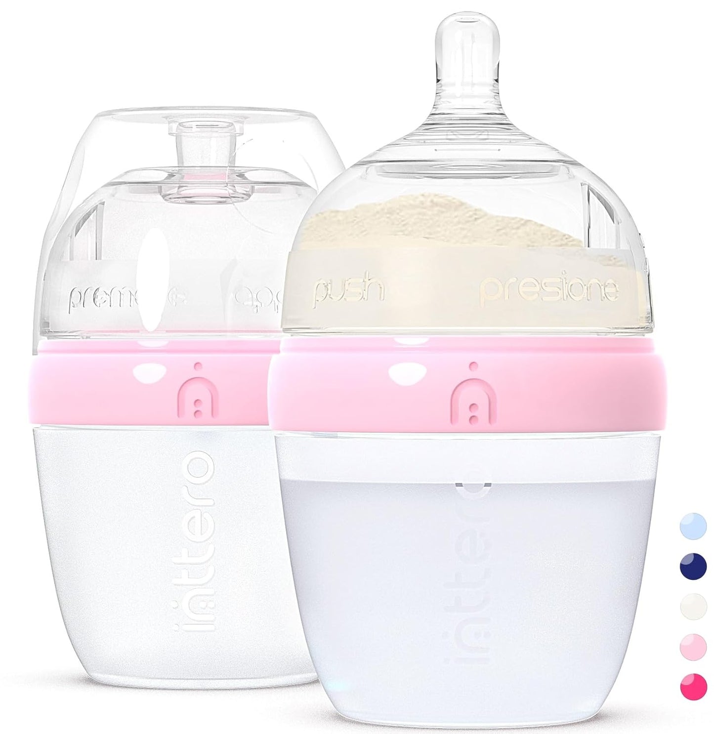 Baby Bottles with Built-in Formula Dispenser, Anti-Colic Wide Neck Design for Newborn Feeding and Everyday Baby Essentials, 9 Oz Medium Flow (2 Pack), Stylish White