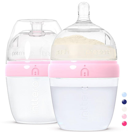 Baby Bottles with Built-in Formula Dispenser, Anti-Colic Wide Neck Design for Newborn Feeding and Everyday Baby Essentials, 9 Oz Medium Flow (2 Pack), Stylish White