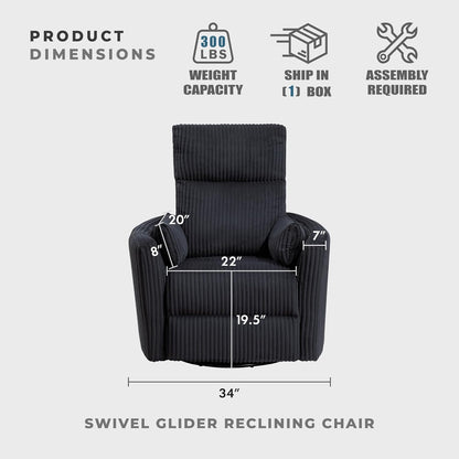 Lexicon Modern Swivel Glider Recliner Chair, Nursery Glider, Corduroy Fabric Upholstery Recliner with 2 Lumbar Pillows, Manual Reclining Sofa Chair for Living Room/Office/Apartment, Beige
