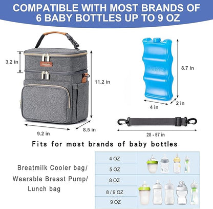 Breastmilk Cooler Bag with Ice Pack Fits 6 Baby Bottles Up to 9 Ounce