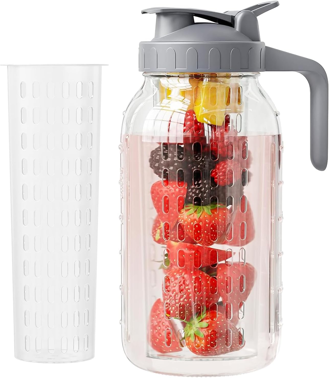 JunVpic Breast Milk Pitcher - 32 oz Glass Mason Jar with Dual Leak-Proof Design, Airtight Seal, Pour Spout & Handle, Storage Container for Breastmilk, Iced Tea & Ice Drinks（Gray）