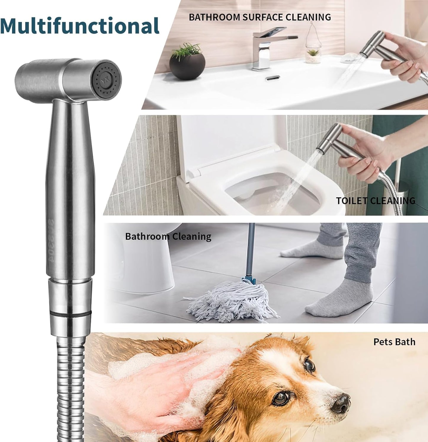 Handheld Bidet Sprayer for Toilet, Premium Stainless Steel Bathroom Bidet Sprayer Set with One-Click Start & Powerful Pressure, Baby Cloth Diaper Sprayer with Complete Accessories - Matte Black