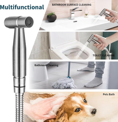 Handheld Bidet Sprayer for Toilet, Premium Stainless Steel Bathroom Bidet Sprayer Set with One-Click Start & Powerful Pressure, Baby Cloth Diaper Sprayer with Complete Accessories - Matte Black