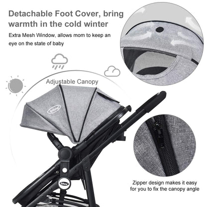 INFANS 2 in 1 Baby Stroller, High Landscape Infant Stroller & Reversible Bassinet Pram, Foldable Pushchair with Adjustable Canopy, Storage Basket, Cup Holder, Suspension Wheels (Black)