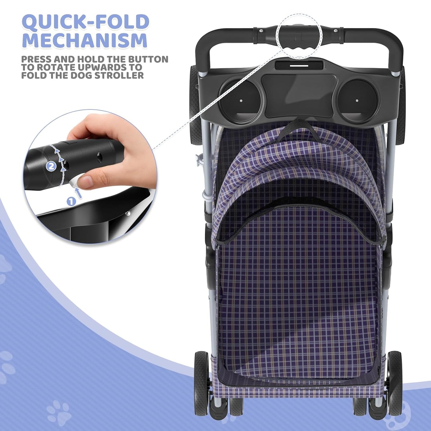 Magshion Compact Pet Stroller for Small-Medium Dogs/Cats up to 22lbs, 4-Wheel Lightweight Umbrella Shaped Portable Puppy Travel Jogger with Breathable Mesh, Cup Holder & Rear Storage, Black