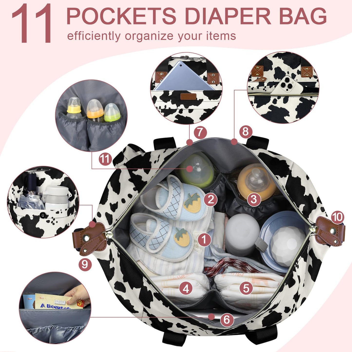 Pritent Diaper Bag Tote - Diaper Baby Bags with Pacifier Case, Shoulder Straps, Stroller Clips, Waterproof Large Mommy Maternity Travel Baby Bag for Mom and Dad, Green, Medium