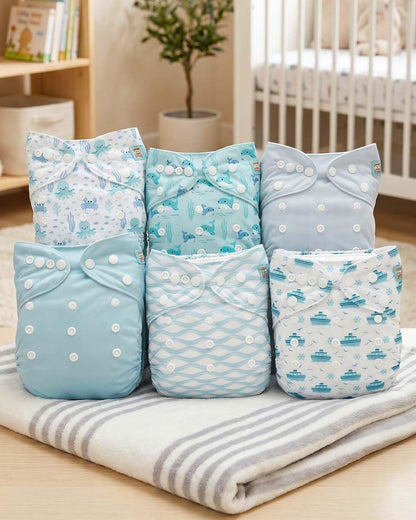 ALVABABY Baby Cloth Diapers 6 Pack with 12 Inserts Cloth Diaper Covers Adjustable Washable Reusable for Baby Girls and Boys