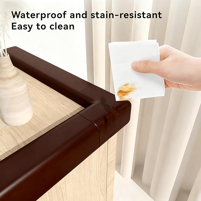 Furniture Edge Corner Protector (16.7ft Edge 8 Corners), Baby Proof Bumper Guards, Soft NBR Safety Pre-Taped Rubber Foam for Table, Desk, Fireplace (Brown)