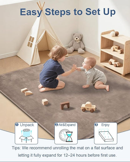 Thick Baby Play Mat for Floor,50 x 50 Playpen Mat,Tummy Time Foam Mats,Ultra Soft Support & Plush Feel,Easy Care with Non-Slip Cushioned for Infant,Kids and Toddler Crawling,Brown