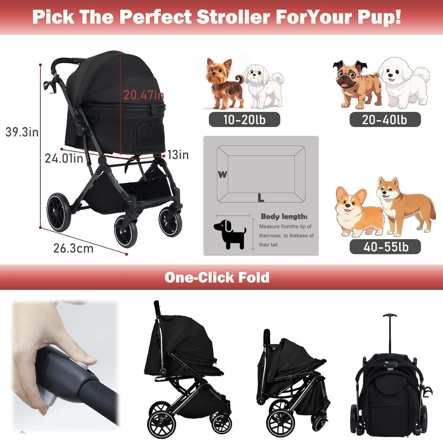 Small Dog Stroller, Pet Stroller for Small Dogs up to 55lbs- Fold All in One Without Detaching Carrier, Cat Stroller with Reversible Handle,Cup Holder (Khaki)