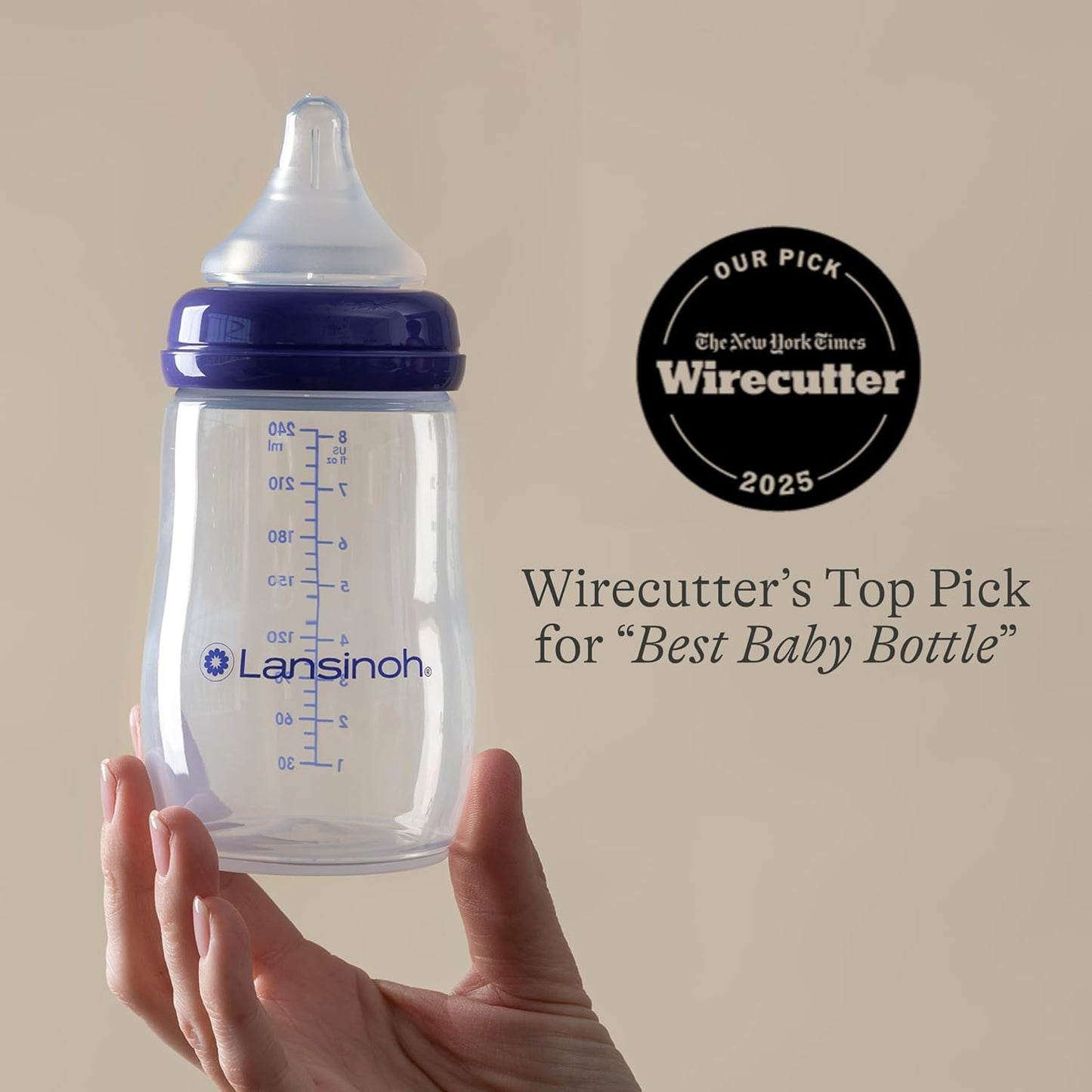 Lansinoh Anti-Colic Baby Bottles, BPA-Free Plastic, 5 Ounces, 4 Count, Extra Slow Flow Nipples (Size XS), Breastfeeding Bottle with NaturalWave Design