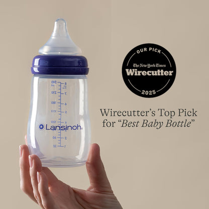 Lansinoh Anti-Colic Baby Bottles, BPA-Free Plastic, 5 Ounces, 4 Count, Extra Slow Flow Nipples (Size XS), Breastfeeding Bottle with NaturalWave Design