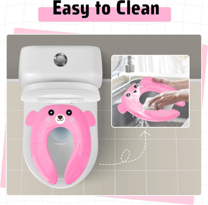 Portable Potty Seat for Toddler Travel - Foldable Non-Slip Potty Training Toilet Seat Cover for Boys Girls, Baby Kids with Drawstring Bag (Green Frog)