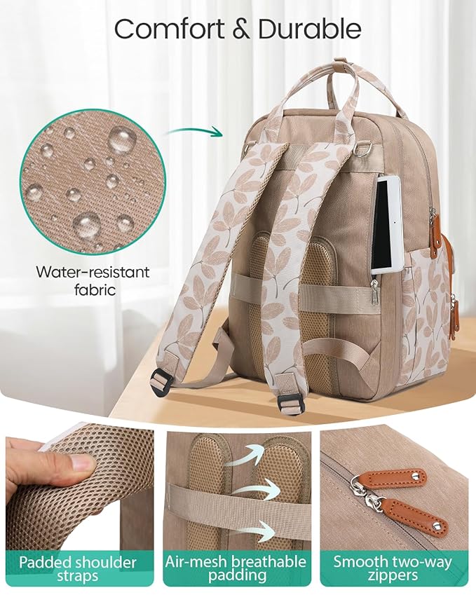 Qualyphant Extra Large Diaper Bag Backpack for Two Kids Twins - Expandable Baby Bag (26-36L), Dual Big Compartments - Includes Changing Pad & Stroller Straps, Unisex Leaf