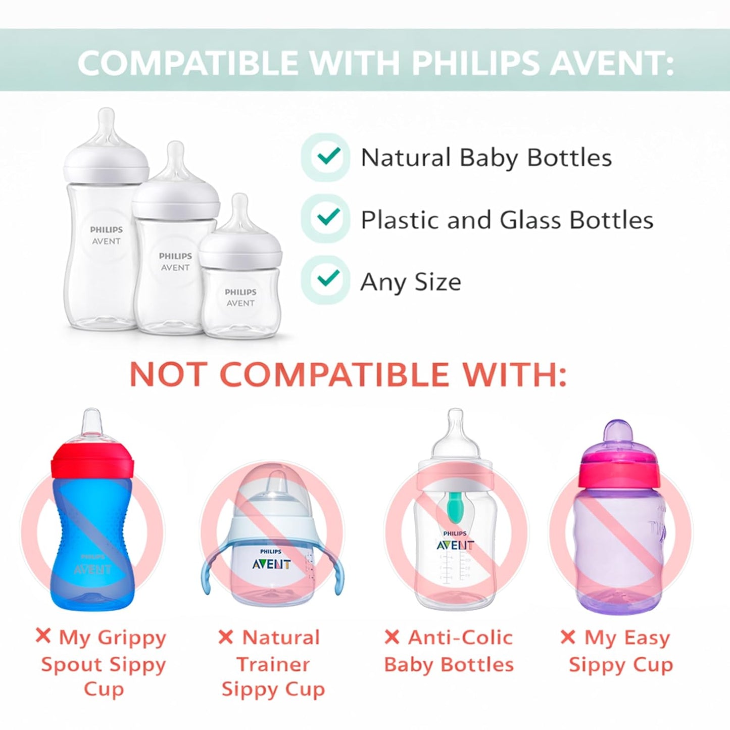 Sippy Spout Nipples for Philips Avent Natural Baby Bottles, My Grippy Spout Sippy Cup and Natural Trainer Sippy Cup, 4-Count, Soft Spout, Food Grade Silicone, BPA-Free, Convert to Sippy Cup, 4+ months