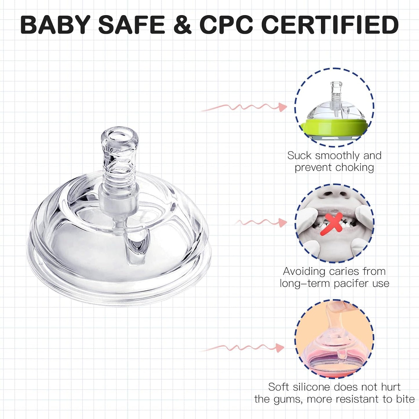 Sippy Straw Nipples for Comotomo Baby Bottles, Transition Straw Sippy Cup 100% Food Grade Silicone Soft Nipple, 8m+, Pack of 4
