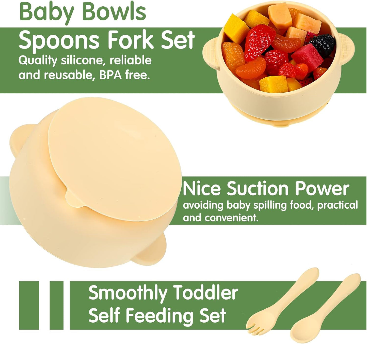 CHENGU 12 Pcs Silicone Bowl with Suction Set for Baby Toddler with Suction Plate, Spoon and Fork, Divided Design Baby Feeding Utensils Weaning Kit, Dishwasher and Microwave Safe
