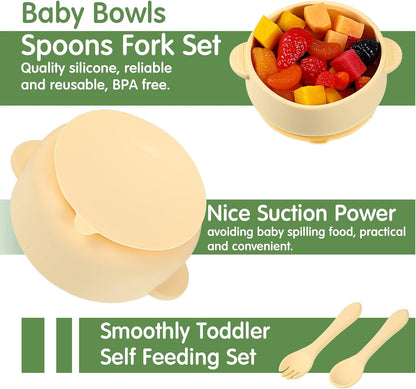CHENGU 12 Pcs Silicone Bowl with Suction Set for Baby Toddler with Suction Plate, Spoon and Fork, Divided Design Baby Feeding Utensils Weaning Kit, Dishwasher and Microwave Safe