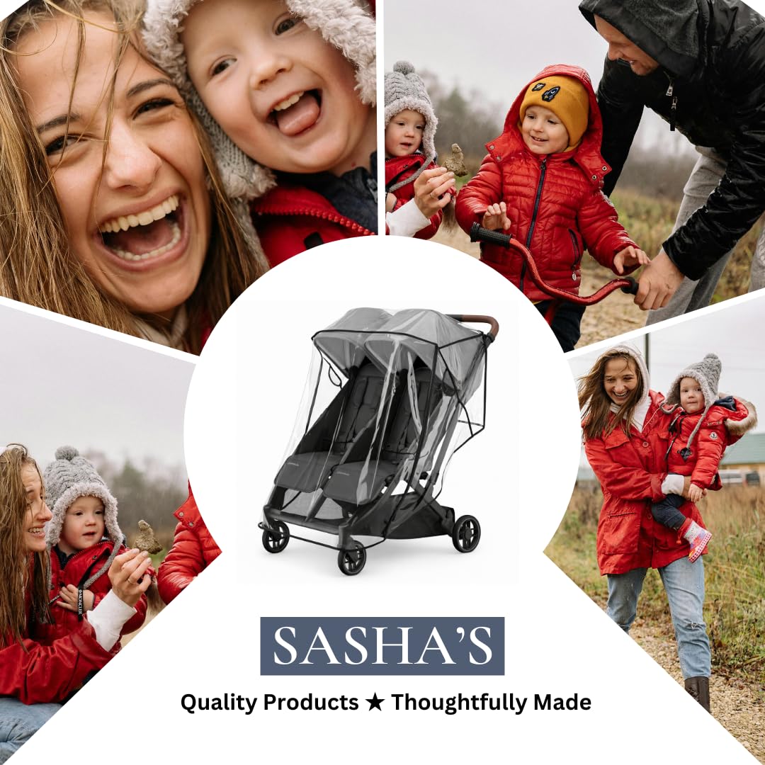Rain Cover for UPPAbaby Minu Duo by SASHA'S - Ventilation Holes, Zipper Access, Weather Shield, Wind Cover (Stroller Not Included)