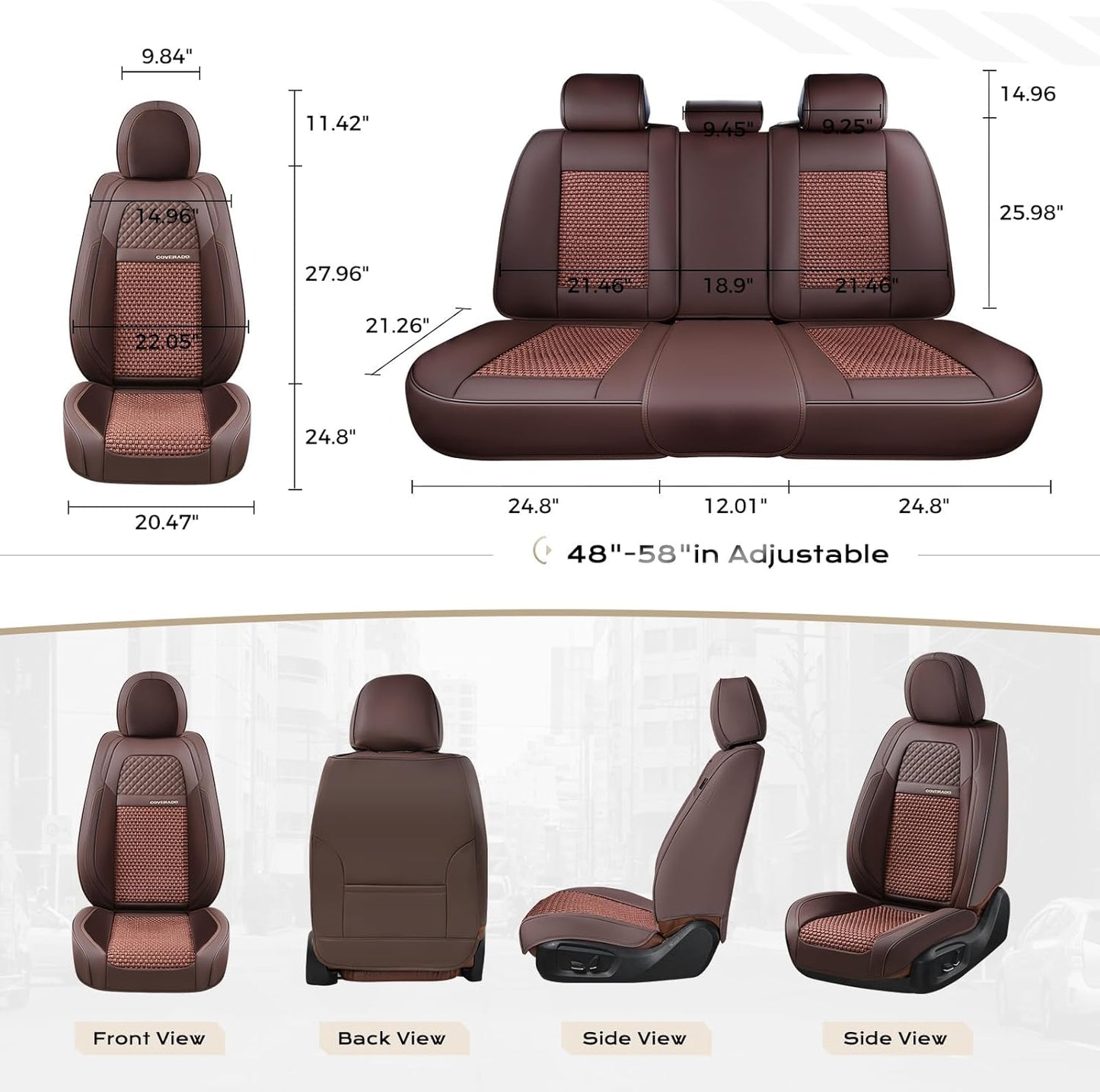 Coverado Leather Seat Covers for Car, Waterproof Car Seat Covers Full Set, 2 in 1 Conversions Car Seat Cover Protector Car Accessories Universal Fit for Most Cars SUVs and Trucks Beige