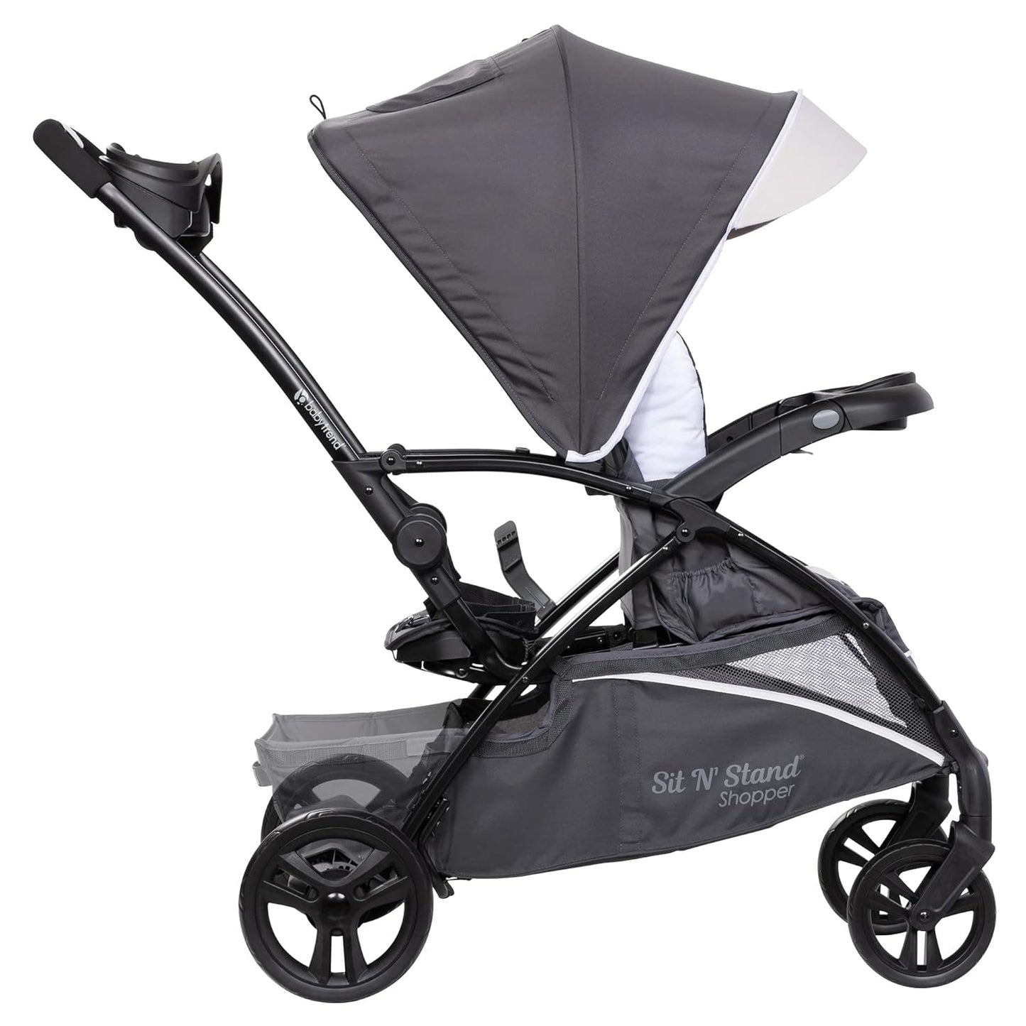 Baby Trend 5-in-1 Kids Shopper and Travel Stroller with Canopy Visor, Storage Basket and 2 Cup Holders, Sit N' Stand, Magnolia - Collapsible Infant and Toddler Stroller and Car Seat Combo System