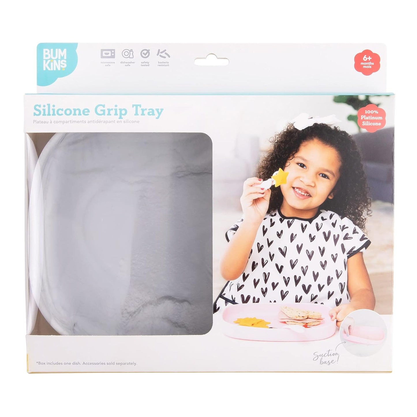 Bumkins Toddler and Baby Suction Plate, Divided Grip Dish for Babies and Kids, Baby Led Weaning, Feeding Supplies, Sticks to Tables and Highchairs, Platinum Silicone, for Chidren 6 Months, Gray