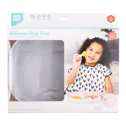 Bumkins Toddler and Baby Suction Plate, Divided Grip Dish for Babies and Kids, Baby Led Weaning, Feeding Supplies, Sticks to Tables and Highchairs, Platinum Silicone, for Chidren 6 Months, Gray