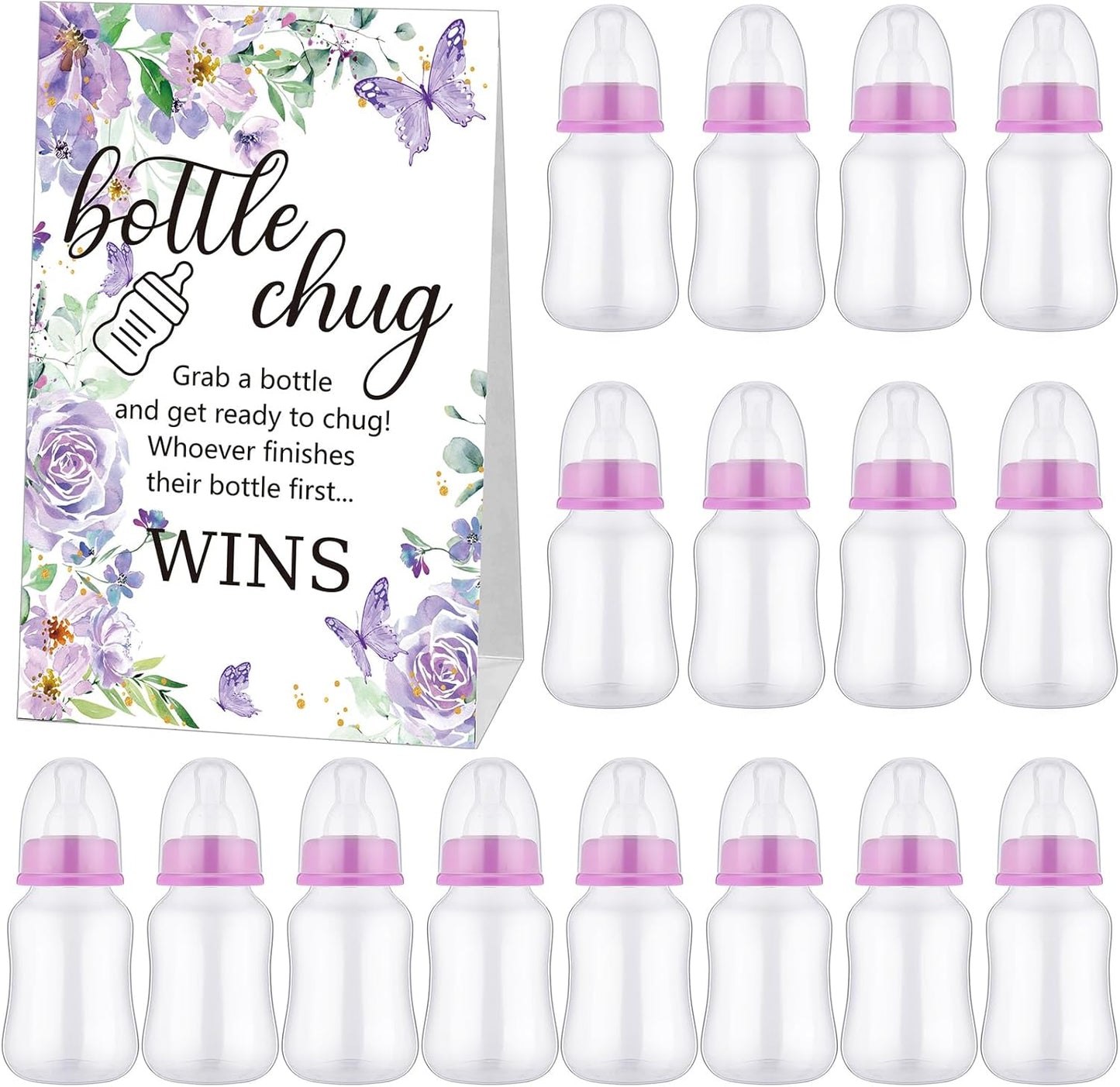 TrelaCo Bottle Chug Baby Shower Game 20 Pcs Baby Bottles Shower Favor with 1 Greenery Theme Sign for Gender Reveal Party Supplies Gifts(Green)