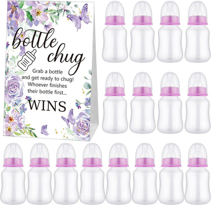 TrelaCo Bottle Chug Baby Shower Game 20 Pcs Baby Bottles Shower Favor with 1 Greenery Theme Sign for Gender Reveal Party Supplies Gifts(Green)