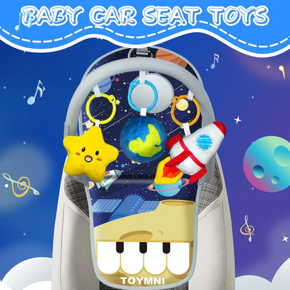 Car Seat Toys for 6-12 Months - Musical Pedal Piano with Baby Mirror, Squeaky Sensory Soft Animal Toys for Rear Facing Carseats