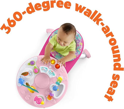 Bright Starts Around We Go 2-in-1 Baby Walker, Discovery Activity Center and Table, Tropic Coral, Ages 6 Months+