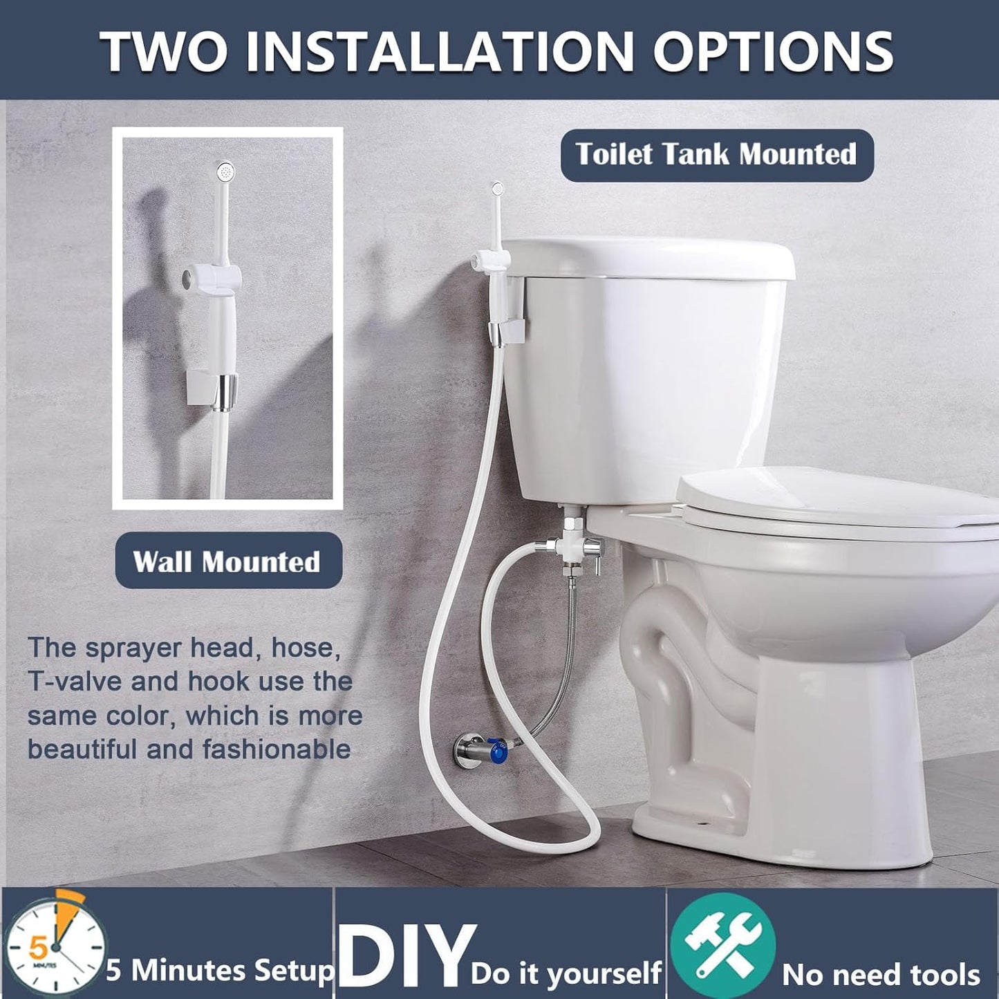 SonTiy Handheld Bidet Sprayer for Toilet, White Cloth Diaper Toilet Sprayer Attachment with Backflow Preventer, Adjustable Water Pressure Toilet Jet Spray for Feminine Wash
