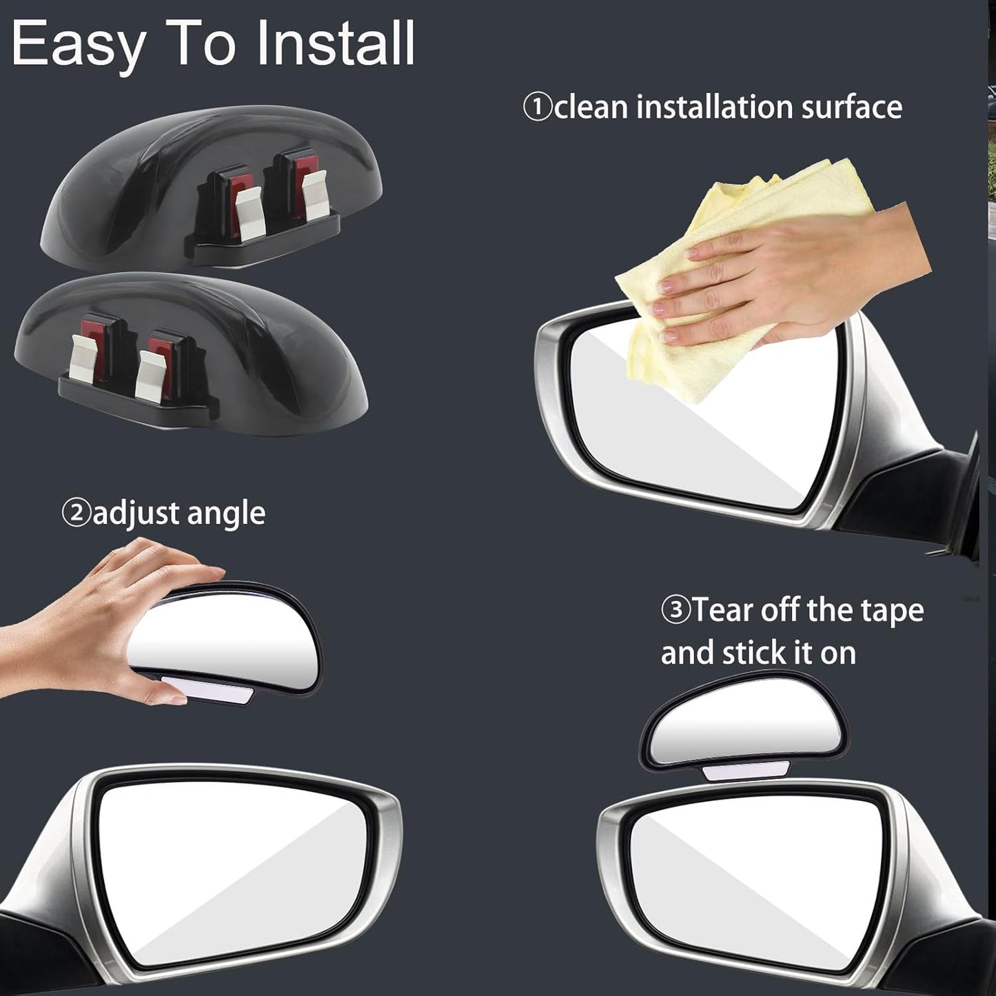 Blind Spot Mirror Adjustable 360 Degree Car Side Mirror, HD Glass Rear View Exterior Accessories Frame Thickness Less than 5MM for Car SUV (long-armed Right)