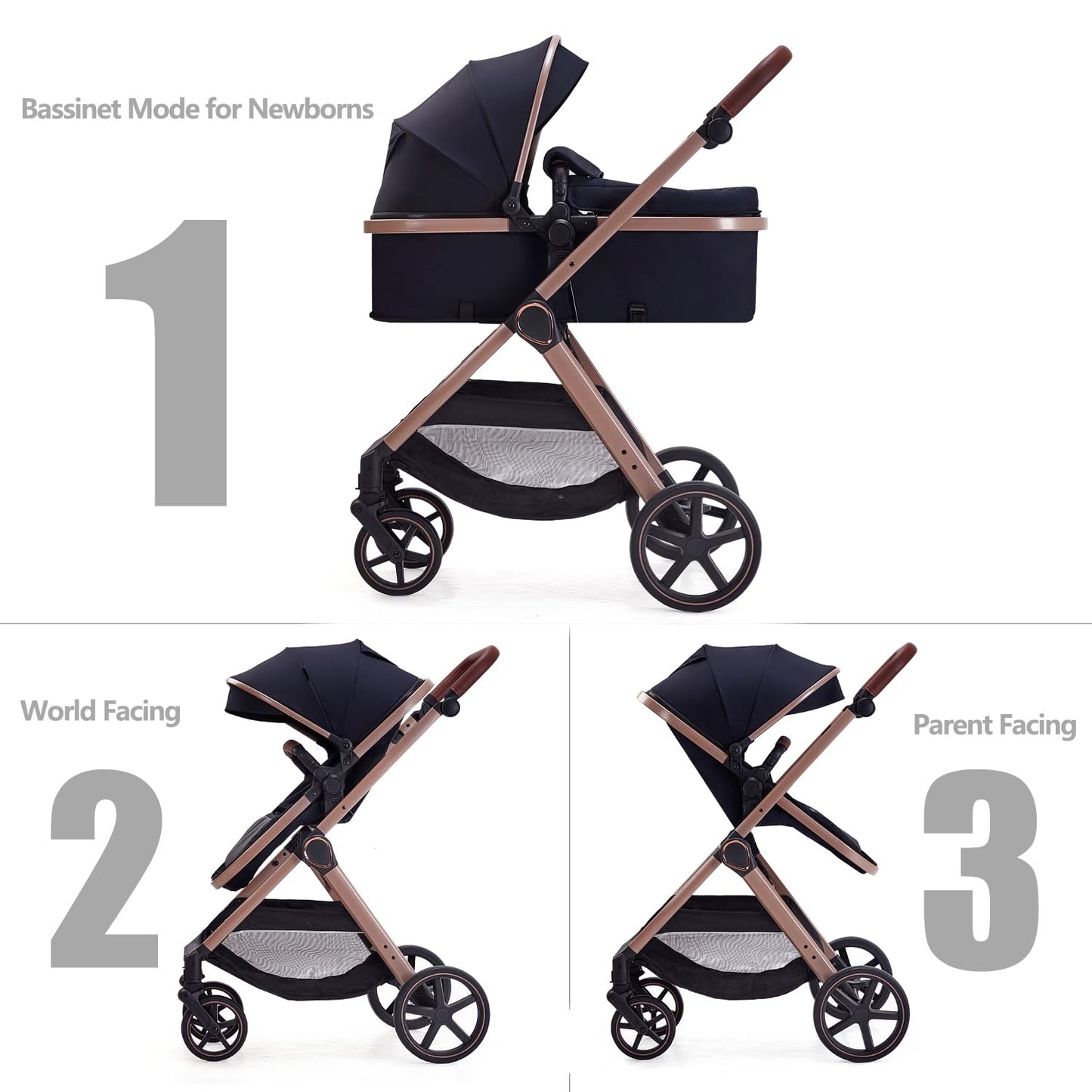 Lortsybab 2 in 1 Baby Stroller, Newborn Infant Toddler Convertible Pram Stroller for 0-36 Months Old Babies (Grey)