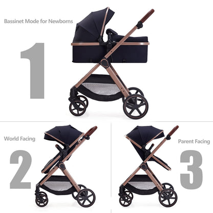 Lortsybab 2 in 1 Baby Stroller, Newborn Infant Toddler Convertible Pram Stroller for 0-36 Months Old Babies (Grey)