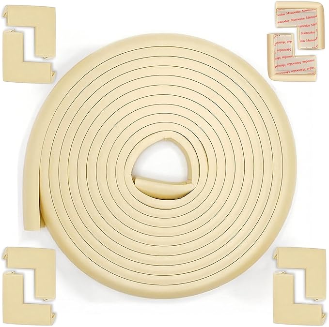 Edge Corner Protector for Baby, Furniture Corner Guard, Baby Proof Bumper Cushion, Soft Safety Pre-Taped Rubber Foam (Large 16.7ft Edge 8 Corners)