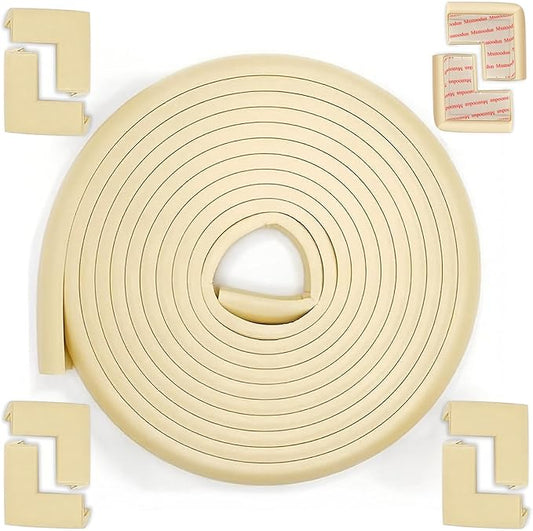 Edge Corner Protector for Baby, Furniture Corner Guard, Baby Proof Bumper Cushion, Soft Safety Pre-Taped Rubber Foam (Large 16.7ft Edge 8 Corners)