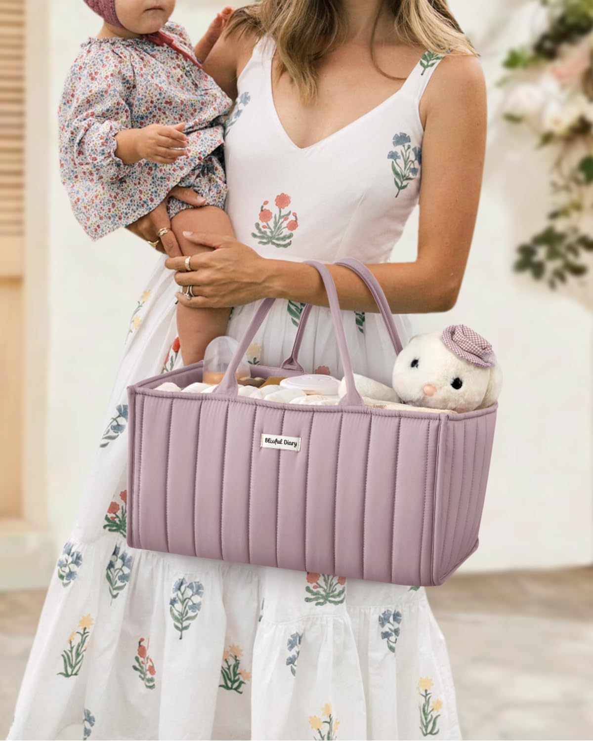 Blissful Diary Baby Diaper Caddy Organizer, Stylish Storage Basket for Newborn Essentials and Diaper Station, Gift for Baby Shower and Registry Must-Have, Mocha Brown