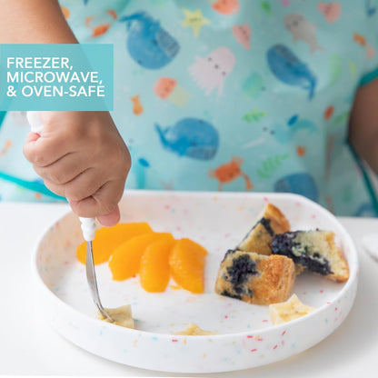 Bumkins Toddler and Baby Suction Plate, Divided Grip Dish for Babies and Kids, Baby Led Weaning, Feeding Supplies, Sticks to Tables and Highchairs, Platinum Silicone, for Chidren 6 Months, Gray