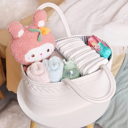 ABenkle Baby Diaper Caddy, Nursery Storage Bin and Car Organizer for Diapers and Baby Wipes, Cotton Rope Diaper Basket Caddy, Changing Table Diaper Storage Caddy