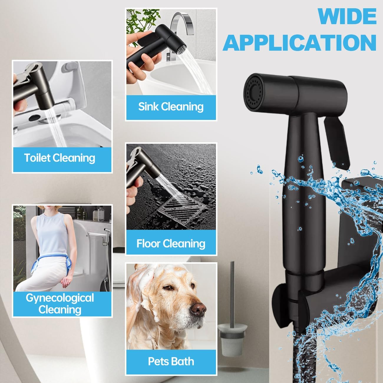 Handheld Bidet Sprayer for Toilet, Adjustable Stainless Steel Bathroom Bidet Sprayer Attachment Set with Hose for Baby Cloth Diaper, Leakproof High Pressure Toilet Muslim Shower Jet