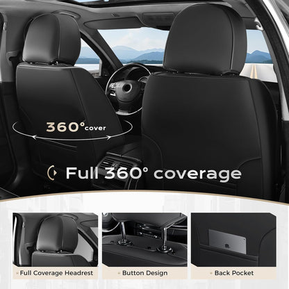 Coverado Leather Seat Covers for Car, Waterproof Car Seat Covers Full Set, 2 in 1 Conversions Car Seat Cover Protector Car Accessories Universal Fit for Most Cars SUVs and Trucks Beige