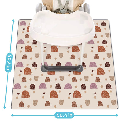 Blissful Diary Baby Splat Mat for Under High Chair, 50.4 x 50.4 Inch Wipeable Splash Mat, Waterproof and Washable, Anti-Slip Floor Protector, Retro Rainbow