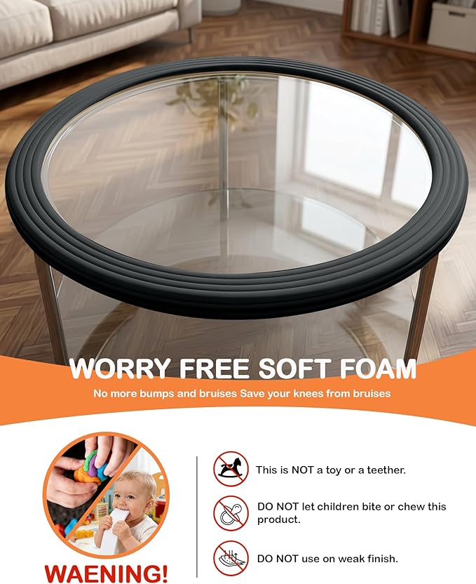 Corner Protector Baby, 16.5FT 0.32''Th W-Shape Edge Protector for Baby Proofing 3.2'' Wide Foam Fireplace Cushion Pre-Taped Safety Guard Bumper Pad for Furniture Wall Stair Door (Black)