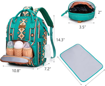 Montana West Wrangler Diaper Bag Backpack Aztec Travel Backpack Purses Western Multi-Function Baby Bags for Mom with Waterproof Insulated Pockets